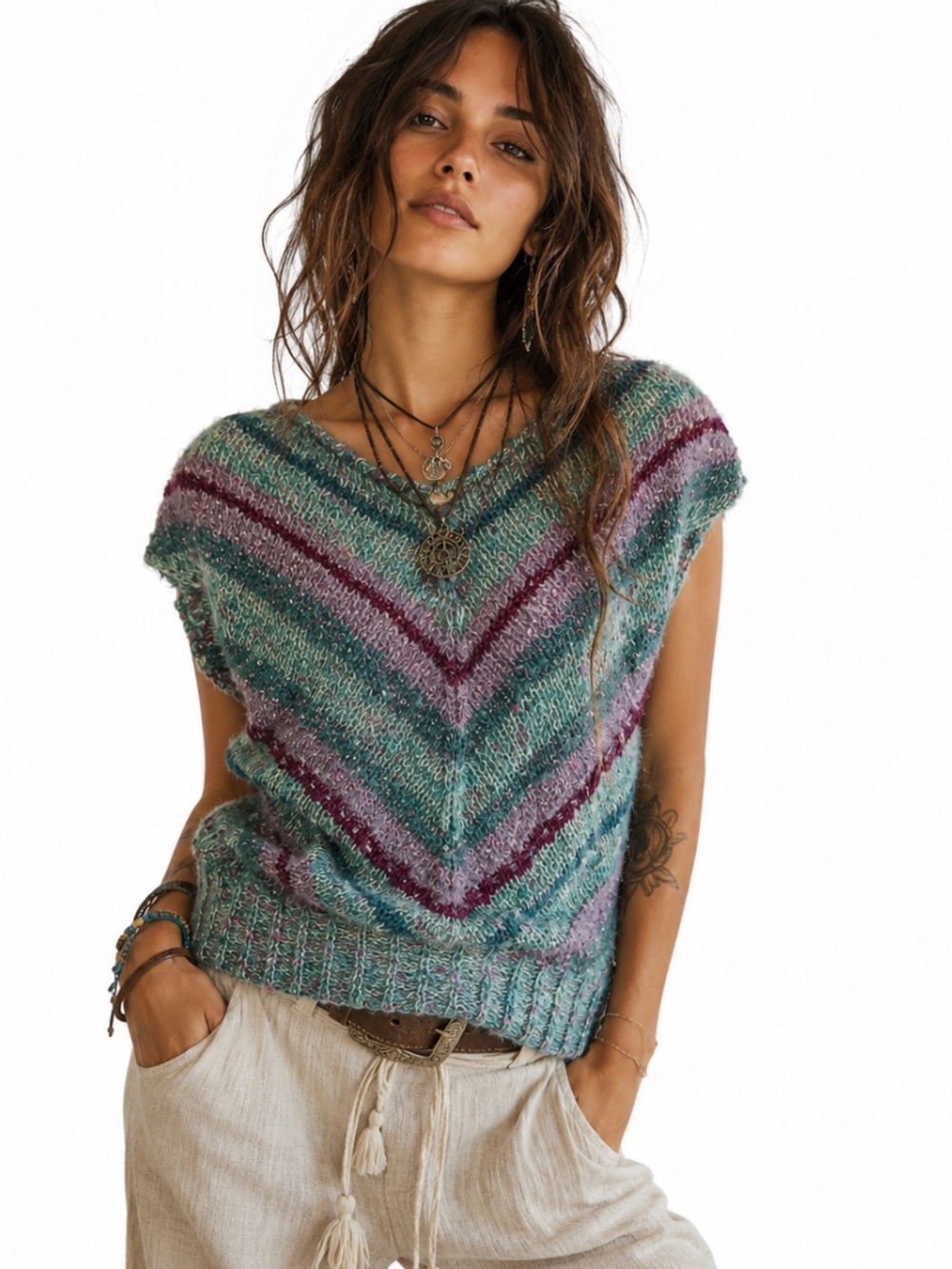 Hand Knit Sweater Vest in Purple and Blue